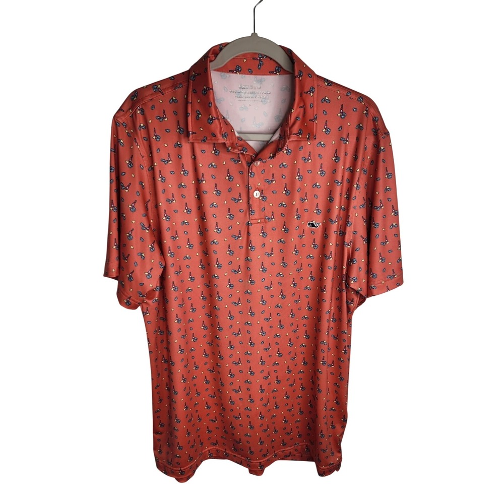 Vineyard Vines Sankaty Performance Polo Men Large Oyster Tabasco Just Peachy